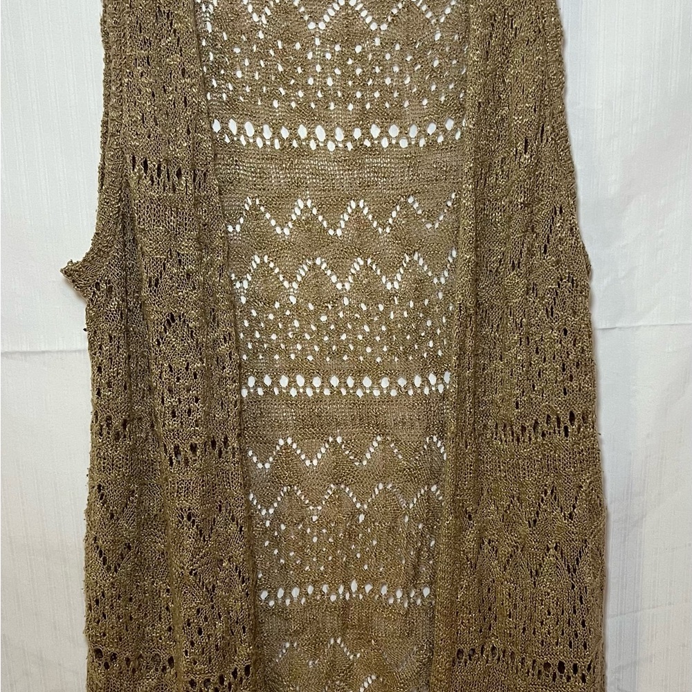 New Directions Women’s Sleeveless Coastal Cowgirl Crochet Duster Cardigan Size L